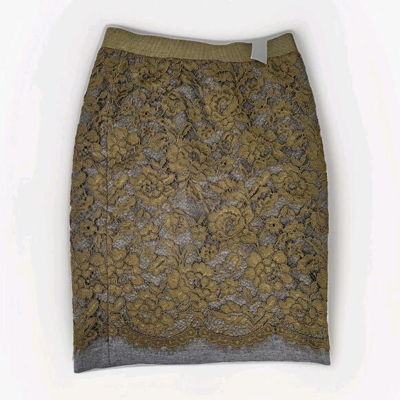 Nwt LOFT Olive Green Lace Pencil Skirt Size 00 XS Ponte Knit Stretch Ann Taylor - Picture 1 of 8